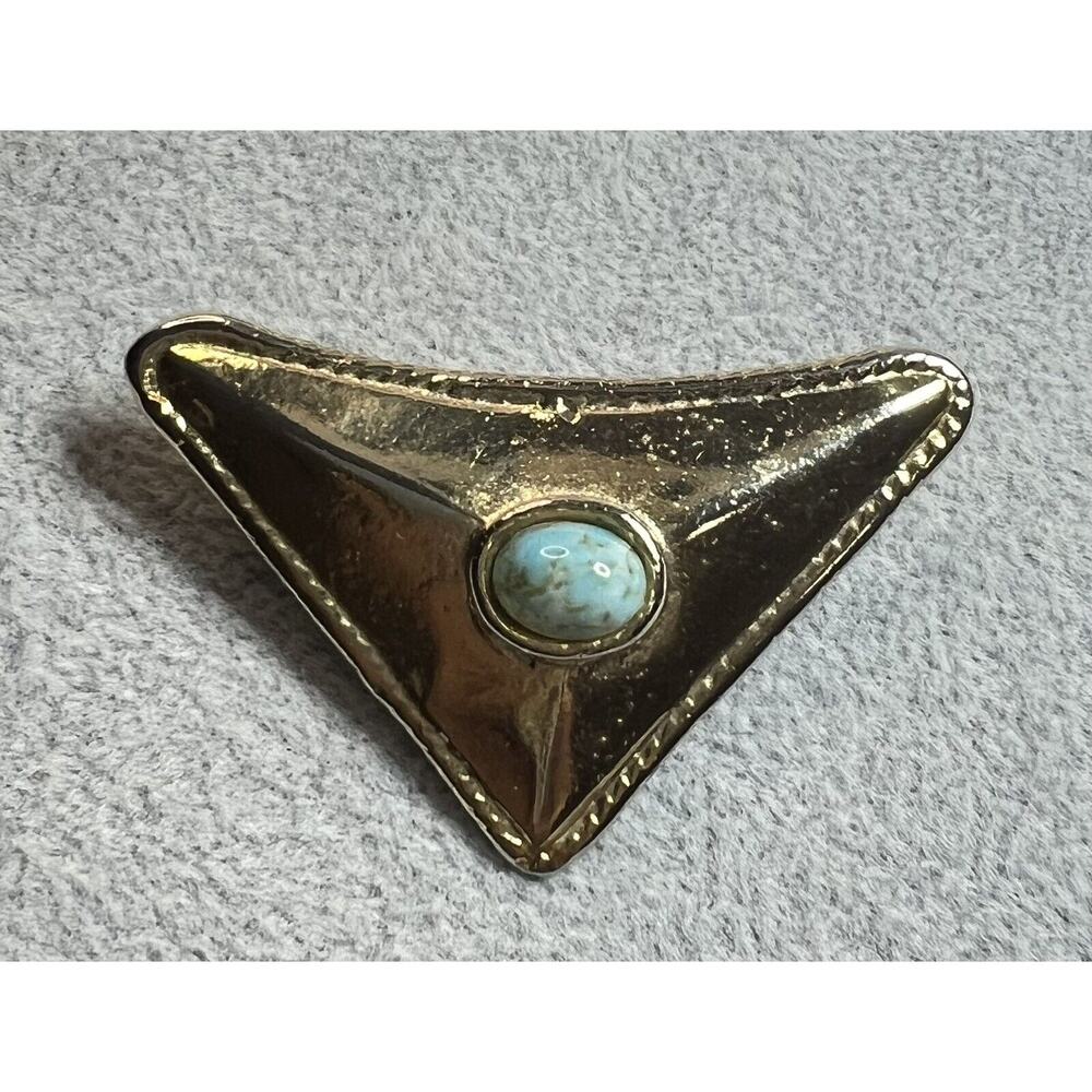 Ugo Correani Vintage Brooch Turquoise Gold Tone Trombone Clasp Made In Italy 2”
